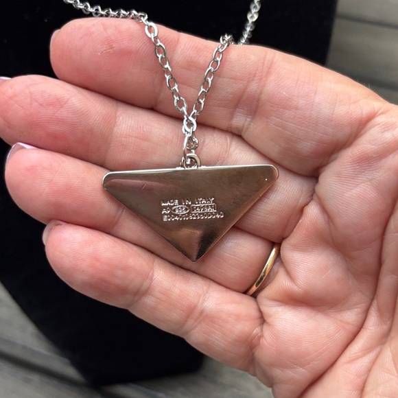 Prada Silver and Tiffany Blue Triangle Pendant Necklace - Picture 3 of 6